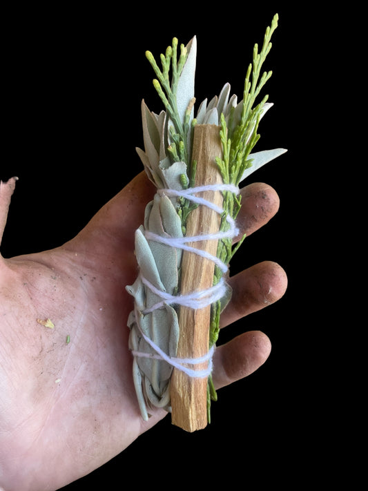 Trinity White Sage, Cedar & Palo Santo Smudge Stick: calm, grounding, anti anxiety, meditation