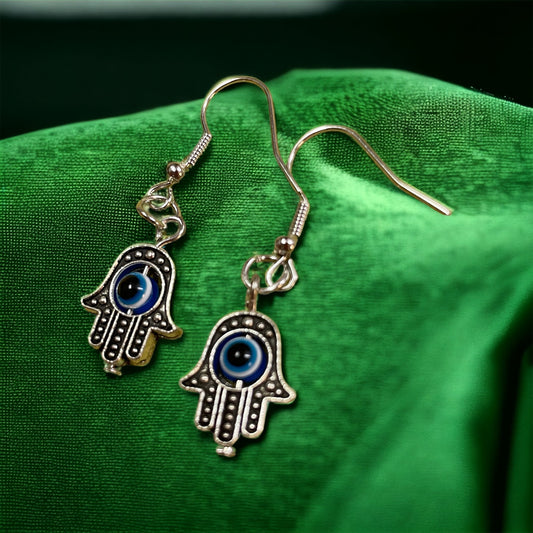 Hamsa beaded silver tone dangles