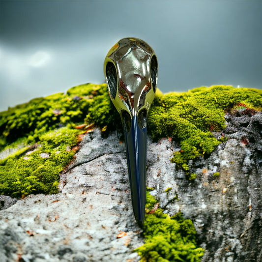 Raven bird skull silver toned hair clip