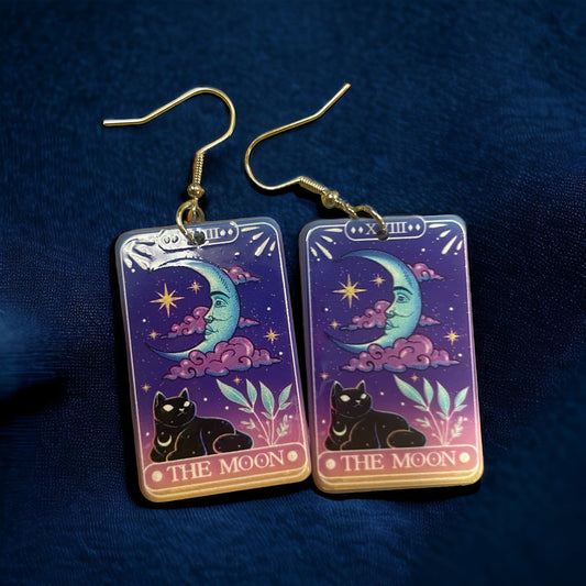 Moon Tarot Black Cat dangle Earrings