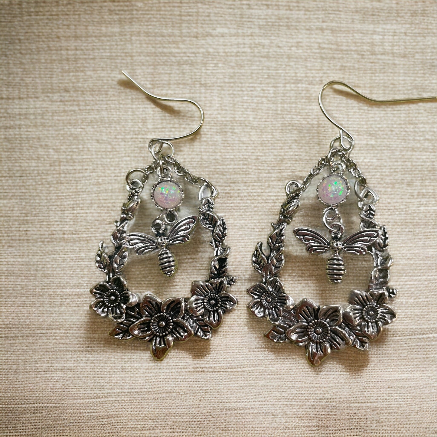 Flowers and bees Victorian style dangles