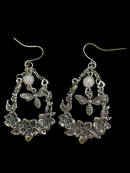 Flowers and bees Victorian style dangles