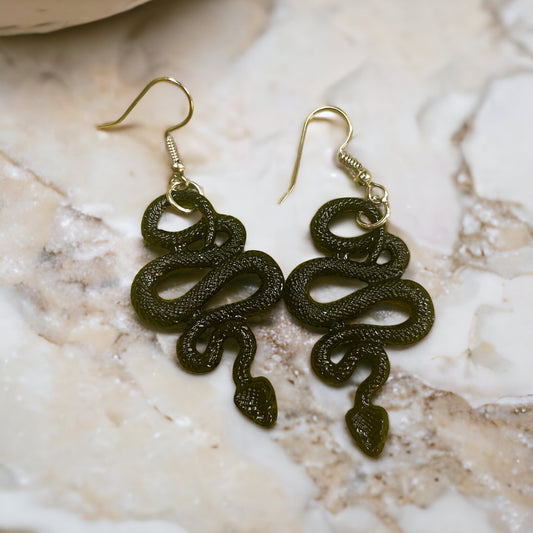 Black metal snake earrings