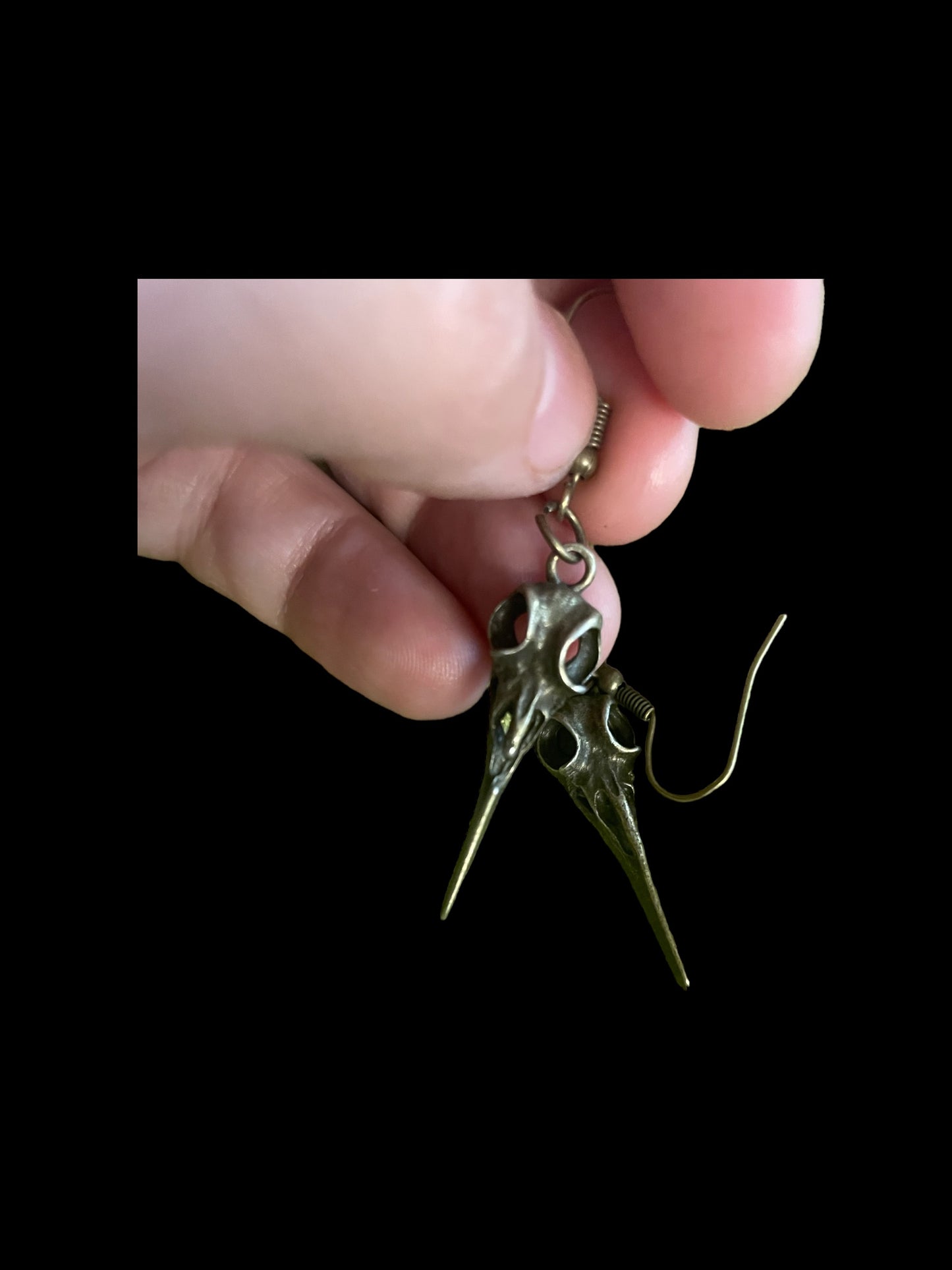 Bronze bird skull dangle earrings